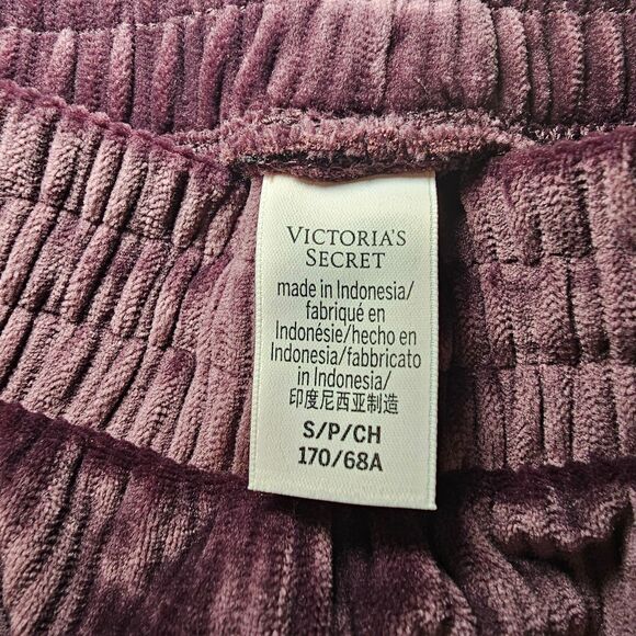 Victorias Secret Velour Lounge Set Purple Ribbed Crewneck Jogger TOP M/PANTS S - Picture 15 of 16